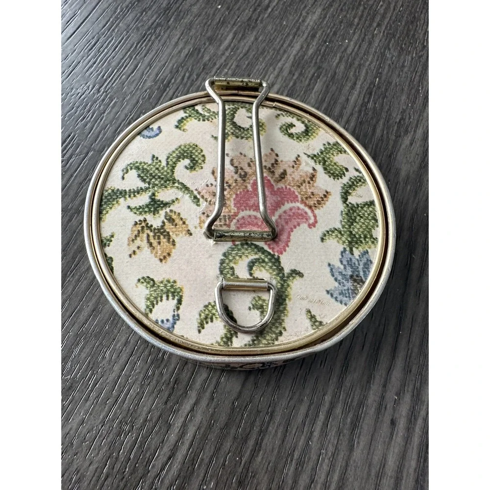 Vintage Metal Floral Double Hinged Folding Compact Double Mirror. Marked Japan